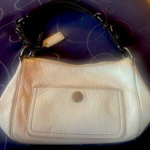 Coach White Leather Shoulder Bag with Brown Leather Handle